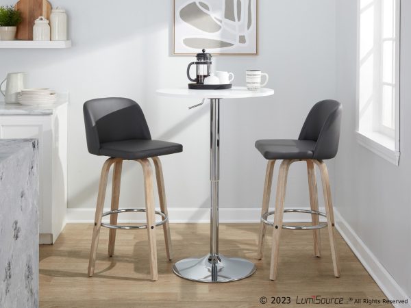 Toriano 30 Contemporary Whitewashed Wood and Grey Swivel Barstools Set of 2 2