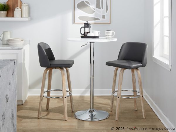 Toriano 30 Contemporary Whitewashed Wood and Grey Swivel Barstools Set of 2 3