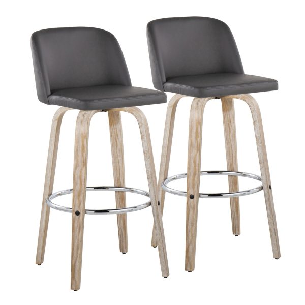 Toriano 30 Contemporary Whitewashed Wood and Grey Swivel Barstools Set of 2 4