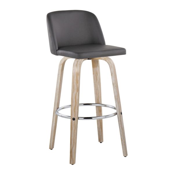 Toriano 30 Contemporary Whitewashed Wood and Grey Swivel Barstools Set of 2 5