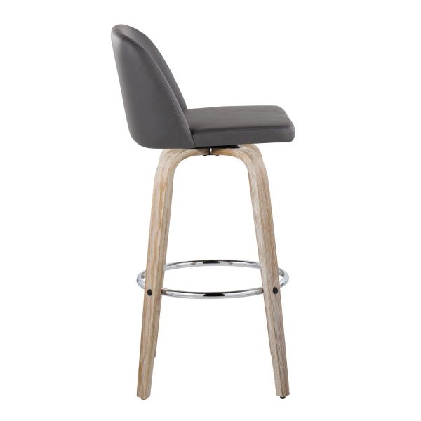 Toriano 30 Contemporary Whitewashed Wood and Grey Swivel Barstools Set of 2 6