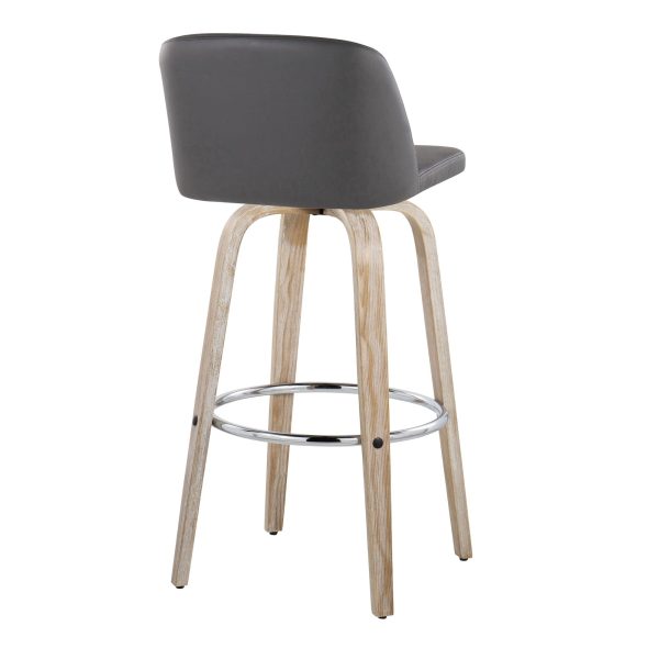 Toriano 30 Contemporary Whitewashed Wood and Grey Swivel Barstools Set of 2 7