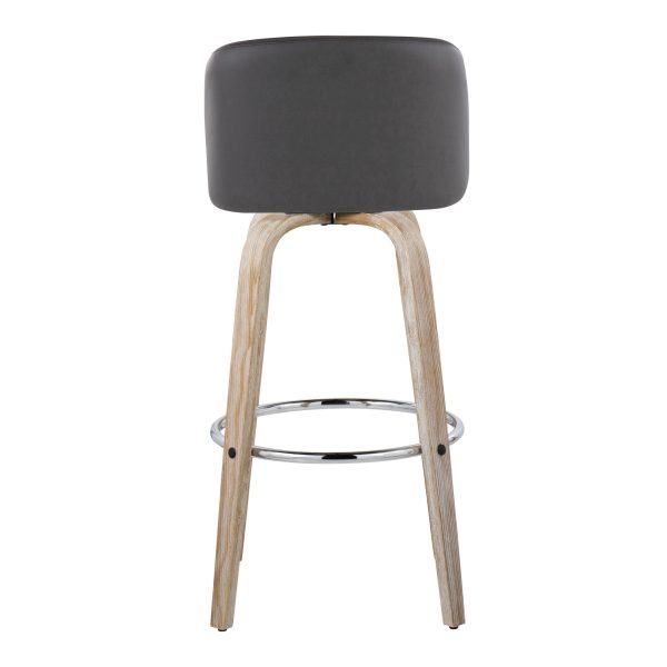 Toriano 30 Contemporary Whitewashed Wood and Grey Swivel Barstools Set of 2 8
