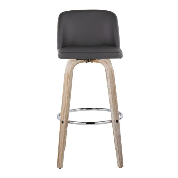 Toriano 30 Contemporary Whitewashed Wood and Grey Swivel Barstools Set of 2 9