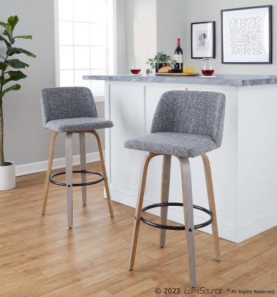 Toriano 30" Grey Noise Fabric Contemporary Barstools (Set of 2)