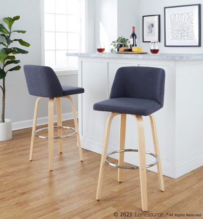 Toriano 30-Inch Blue Contemporary Swivel Barstools (Set of 2)