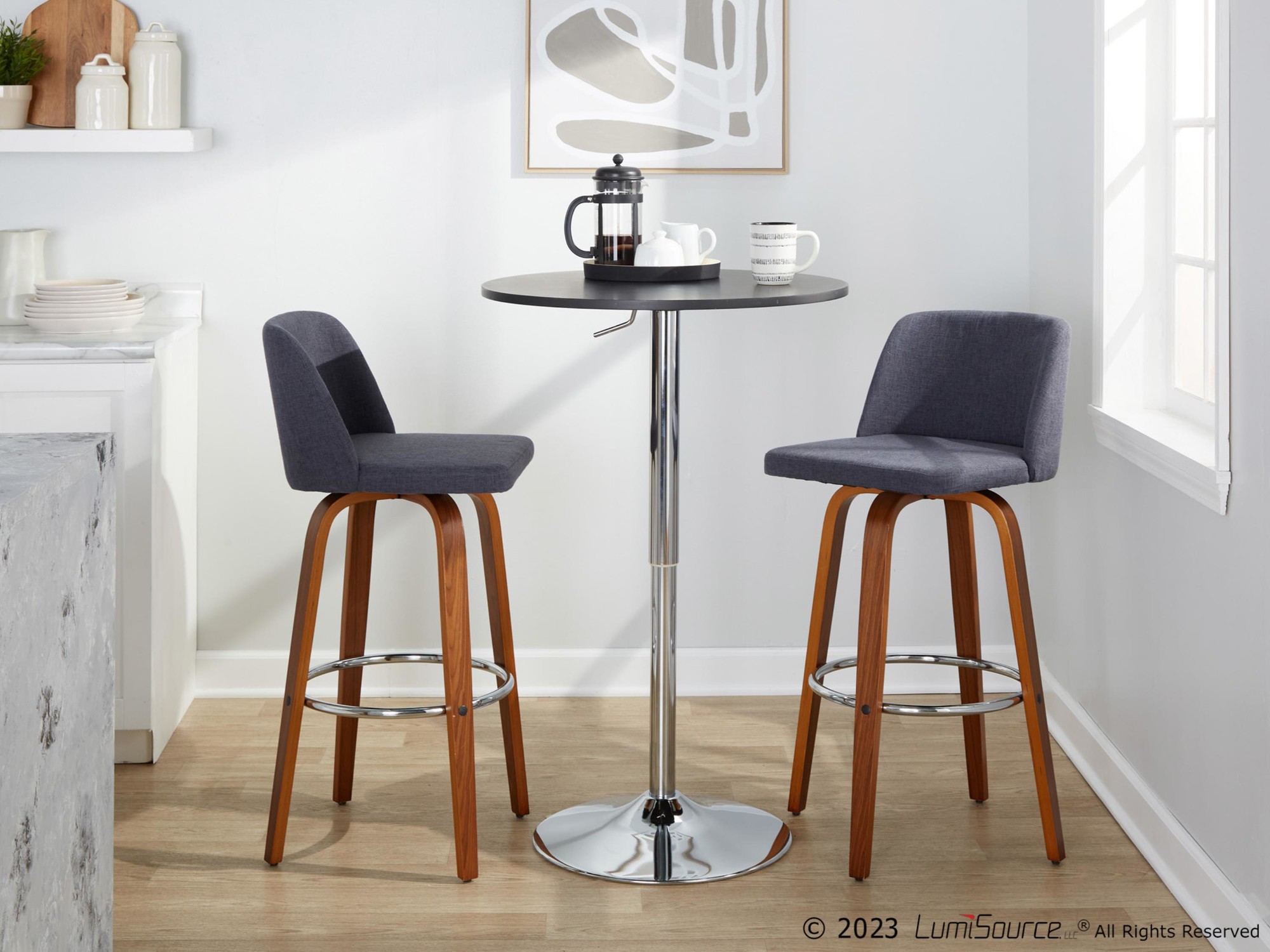 Toriano 30-Inch Blue Mid-Century Modern Swivel Barstool (Set of 2) 3 Toriano 30-Inch Blue Mid-Century Modern Swivel Barstool (Set of 2) - Image 3