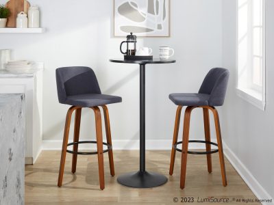 Toriano 30-Inch Blue Mid-Century Modern Swivel Barstool (Set of 2)