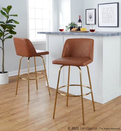 Toriano 30-Inch Contemporary Camel Swivel Barstools (Set of 2)