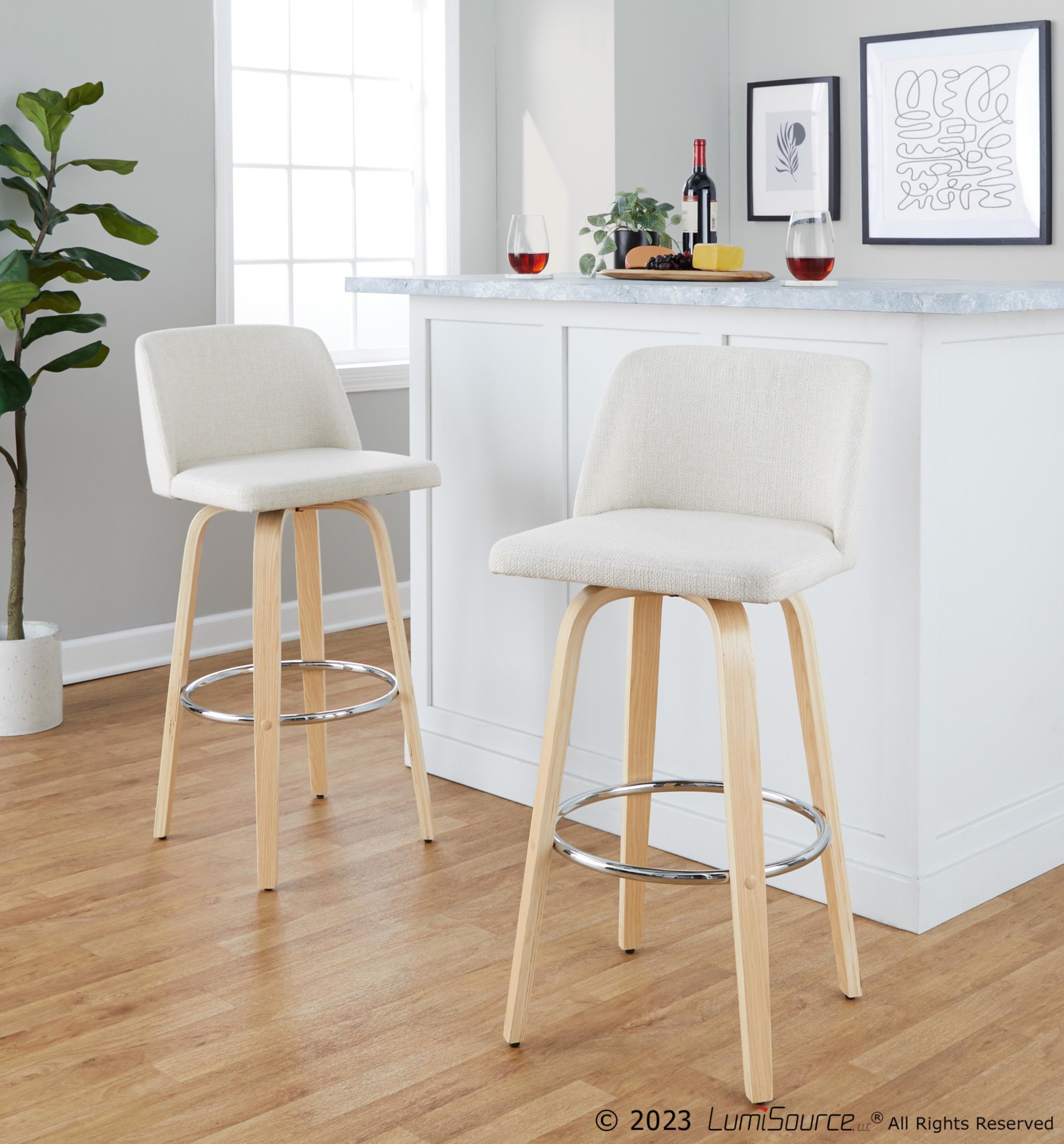 Toriano 30-Inch Contemporary Cream Swivel Barstools (Set of 2) 2 Toriano 30-Inch Contemporary Cream Swivel Barstools (Set of 2) - Image 2