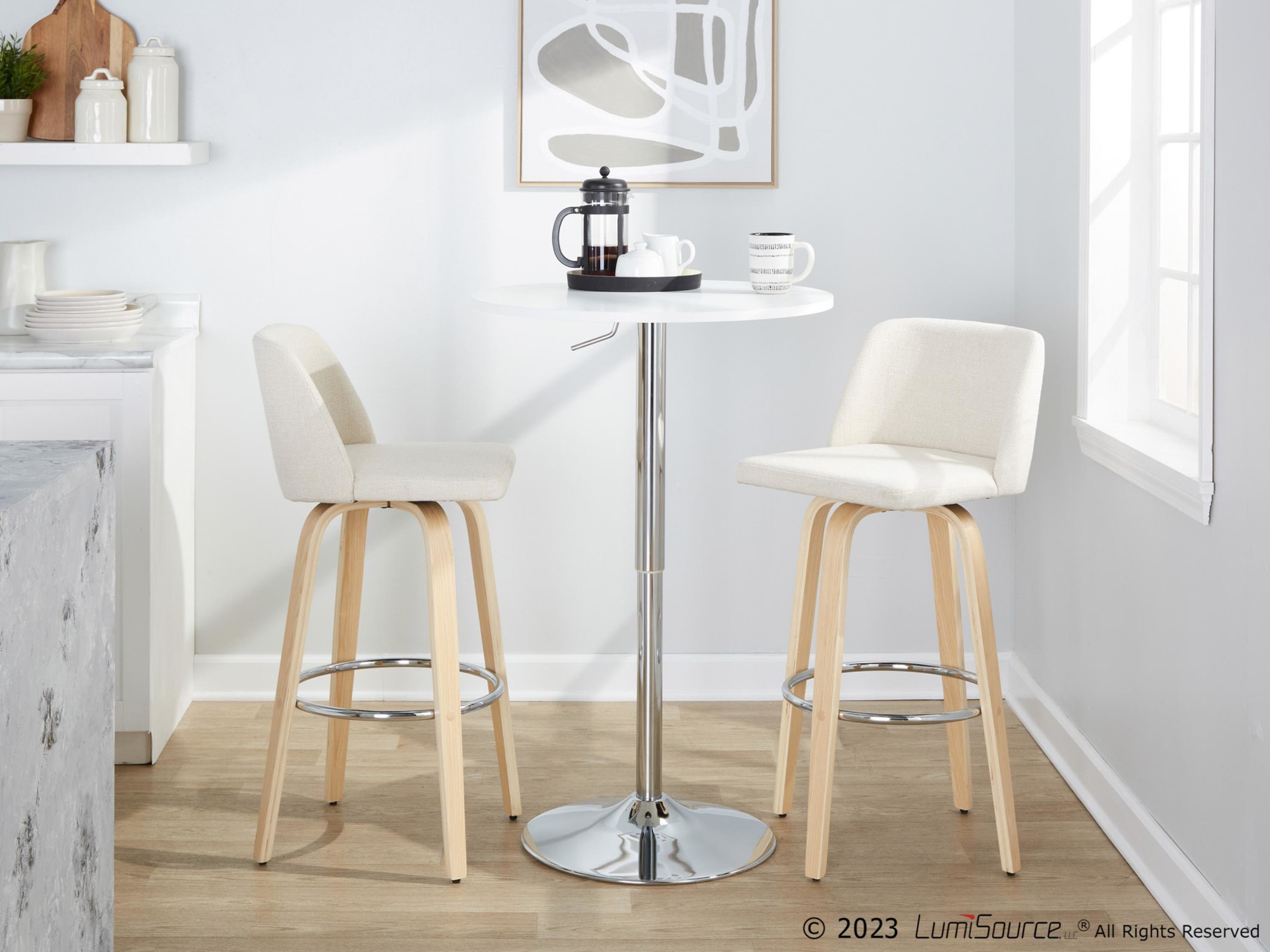 Toriano 30-Inch Contemporary Cream Swivel Barstools (Set of 2) 3 Toriano 30-Inch Contemporary Cream Swivel Barstools (Set of 2) - Image 3