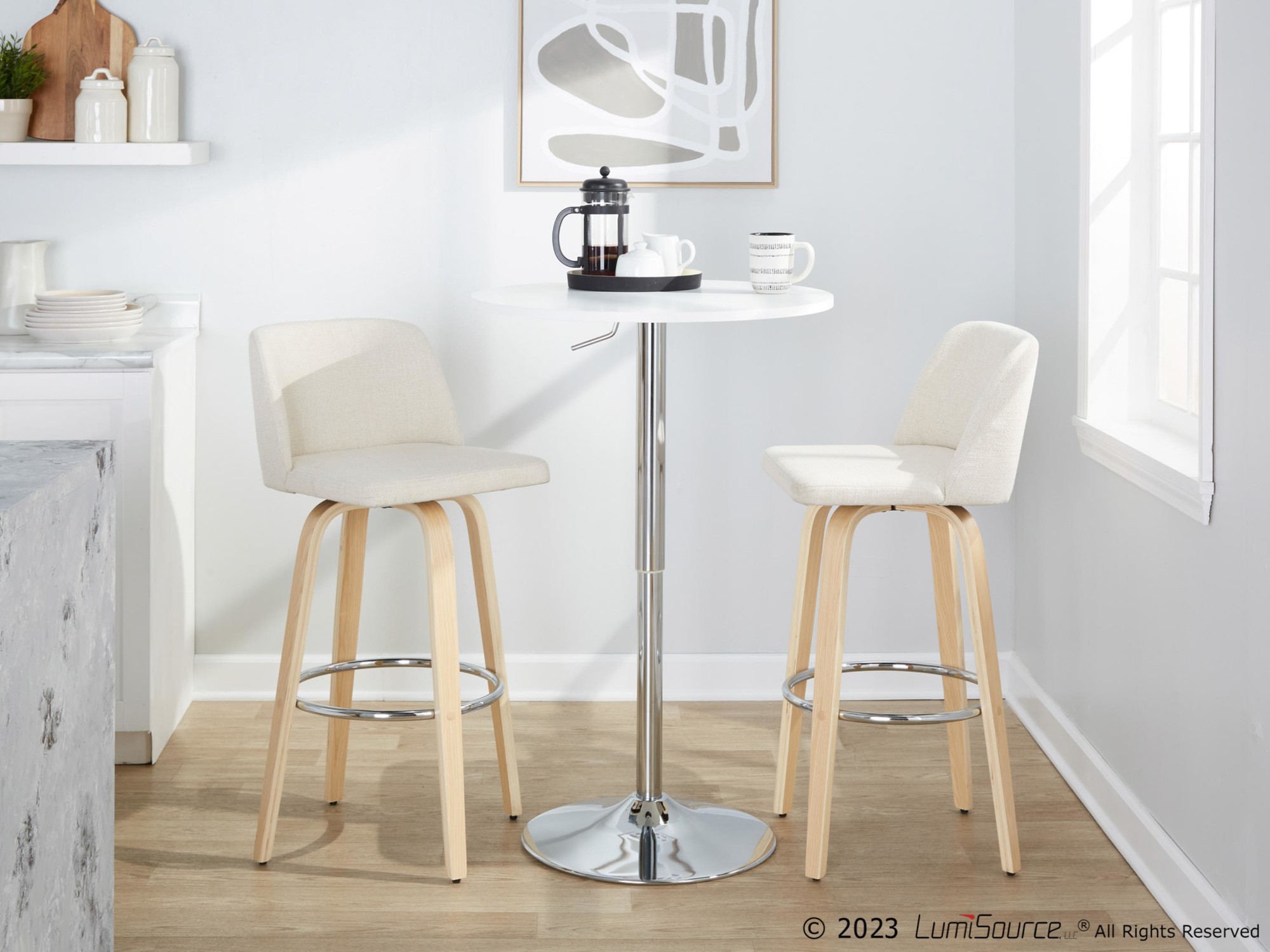 Toriano 30-Inch Contemporary Cream Swivel Barstools (Set of 2) 4 Toriano 30-Inch Contemporary Cream Swivel Barstools (Set of 2) - Image 4