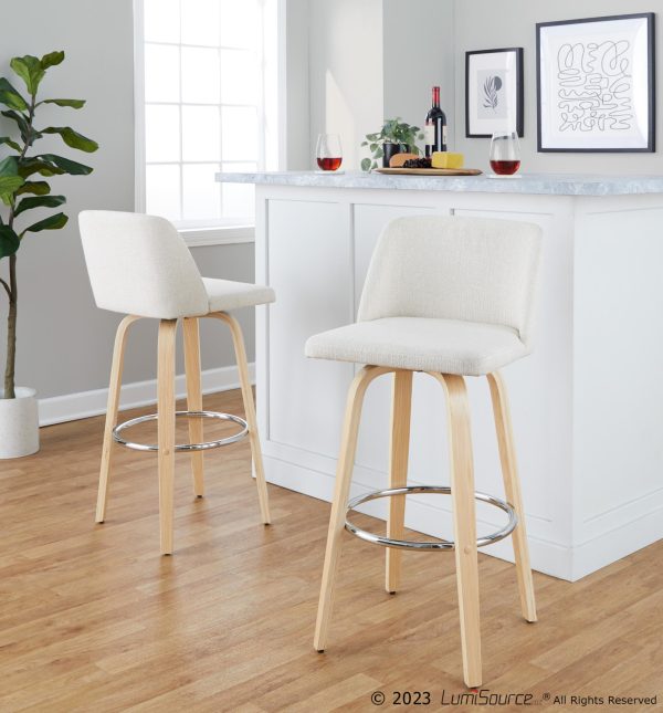 Toriano 30 Inch Contemporary Cream Swivel Barstools Set of 2