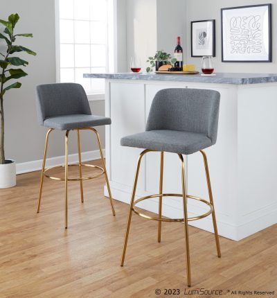 Toriano 30 Inch Contemporary Grey Fabric Swivel Barstools (Set of 2)
