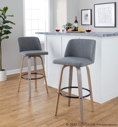 Toriano 30-Inch Contemporary Light Grey Swivel Barstools (Set of 2)