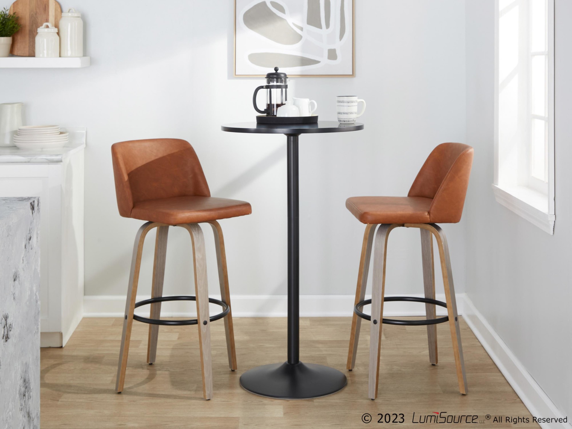 Toriano 30-Inch Contemporary Swivel Barstools Light Grey/Camel (Set of 2) 3 Toriano 30-Inch Contemporary Swivel Barstools Light Grey/Camel (Set of 2) - Image 3