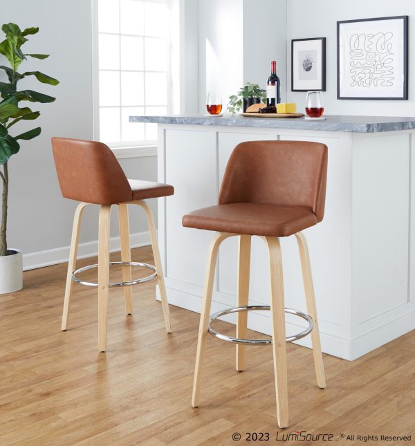 Toriano 30 Inch Contemporary Swivel Barstools Natural and Camel Set of 2 1
