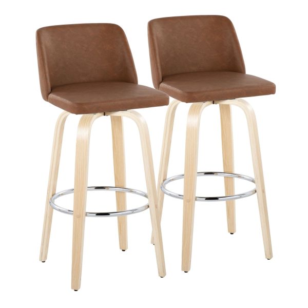 Toriano 30 Inch Contemporary Swivel Barstools Natural and Camel Set of 2 4