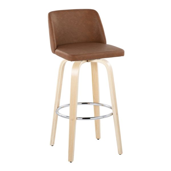 Toriano 30 Inch Contemporary Swivel Barstools Natural and Camel Set of 2 5