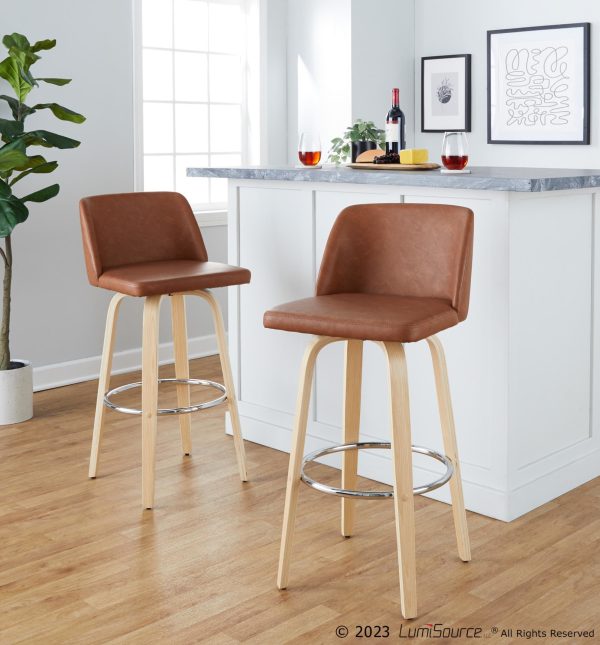 Toriano 30 Inch Contemporary Swivel Barstools Natural and Camel Set of 2
