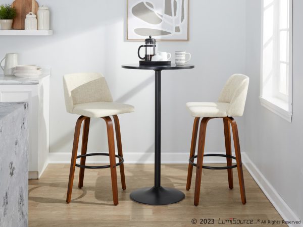Toriano 30 Inch Cream Fabric Mid Century Modern Barstool Set of 2 2