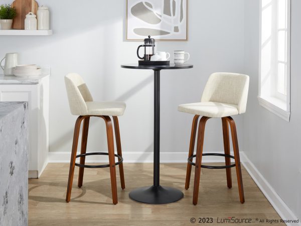 Toriano 30 Inch Cream Fabric Mid Century Modern Barstool Set of 2 3