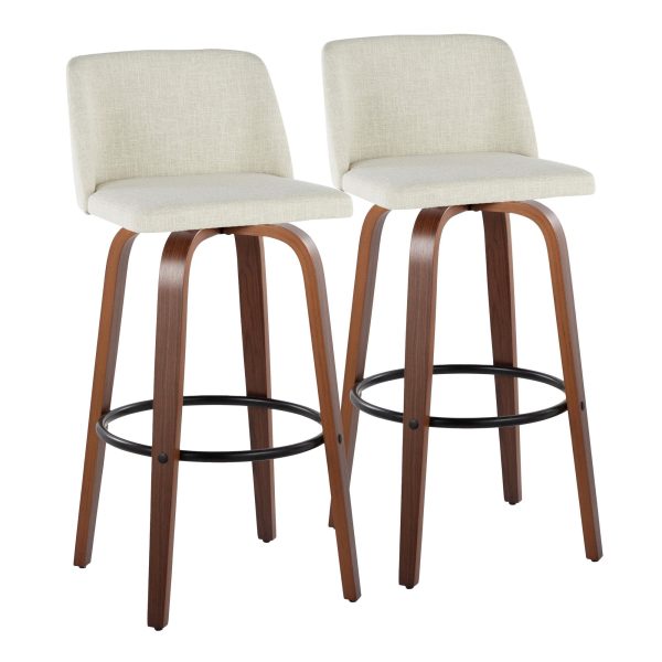 Toriano 30 Inch Cream Fabric Mid Century Modern Barstool Set of 2 4