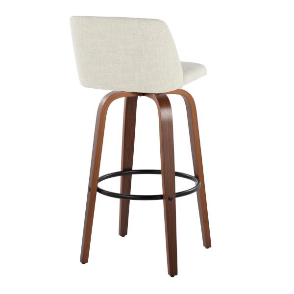 Toriano 30 Inch Cream Fabric Mid Century Modern Barstool Set of 2 7