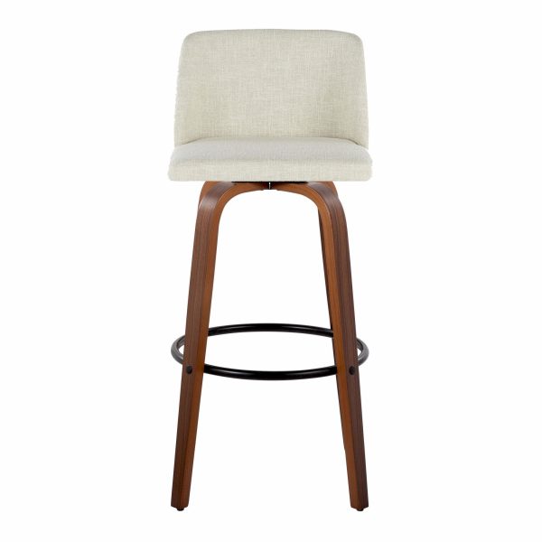 Toriano 30 Inch Cream Fabric Mid Century Modern Barstool Set of 2 9