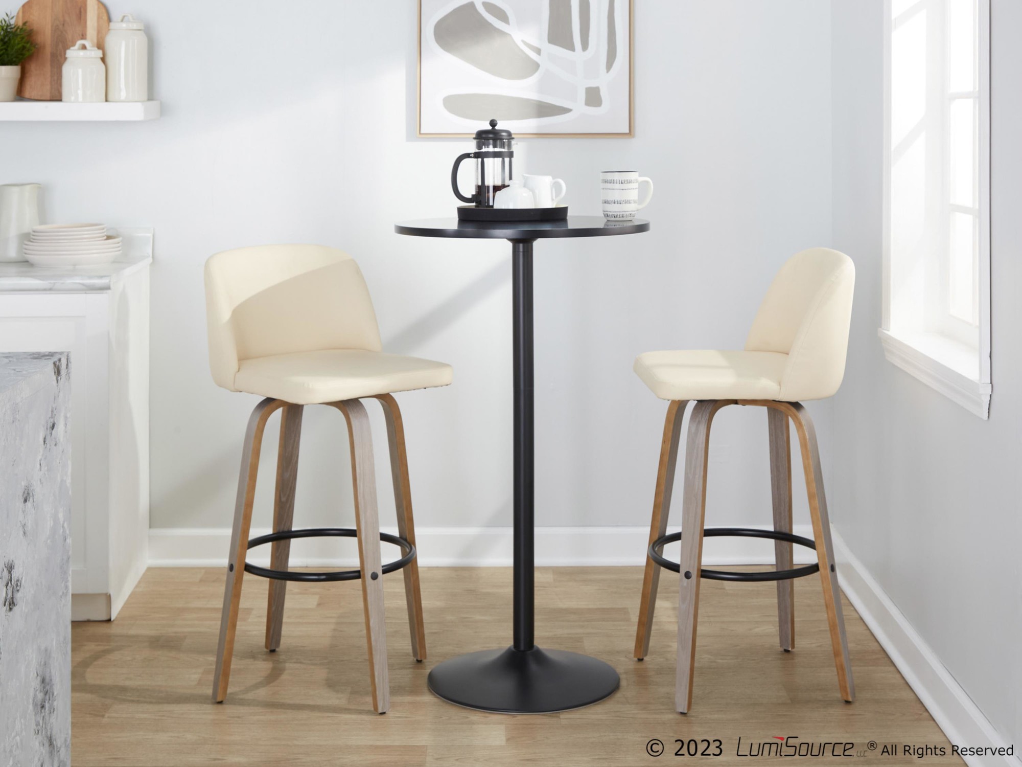 Toriano 30-Inch Cream Swivel Contemporary Barstools (Set of 2) 3 Toriano 30-Inch Cream Swivel Contemporary Barstools (Set of 2) - Image 3