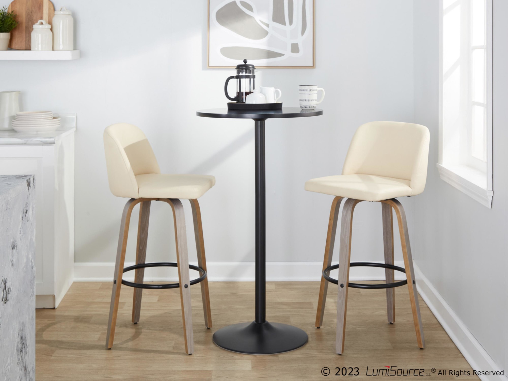 Toriano 30-Inch Cream Swivel Contemporary Barstools (Set of 2) 4 Toriano 30-Inch Cream Swivel Contemporary Barstools (Set of 2) - Image 4