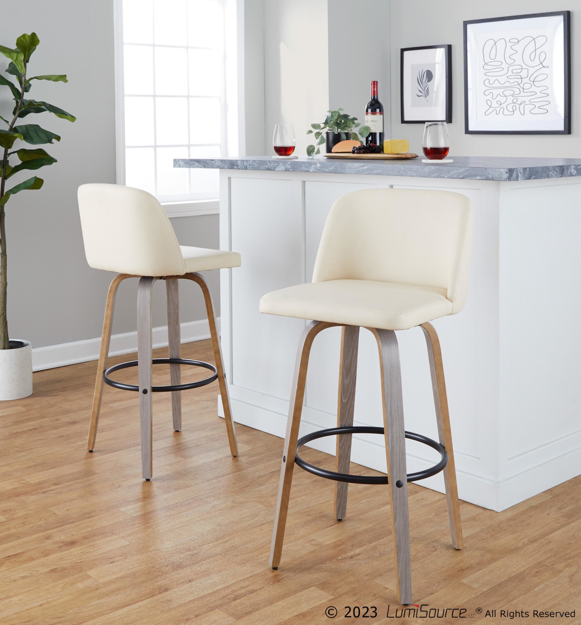Toriano 30-Inch Cream Swivel Contemporary Barstools (Set of 2) 1 Toriano 30-Inch Cream Swivel Contemporary Barstools (Set of 2)