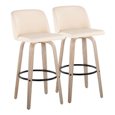Toriano 30-Inch Farmhouse Cream Swivel Barstool Set (Set of 2)