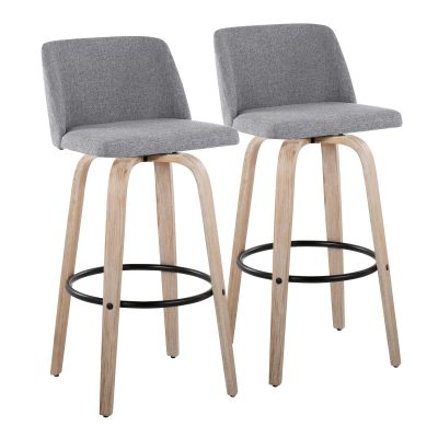 Toriano 30-Inch Grey Fabric Swivel Mid-Century Barstool (Set of 2)