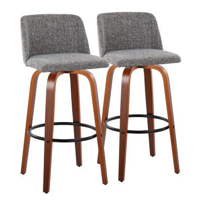 Toriano 30 Inch Grey Modern Swivel Barstools (Set of 2)
