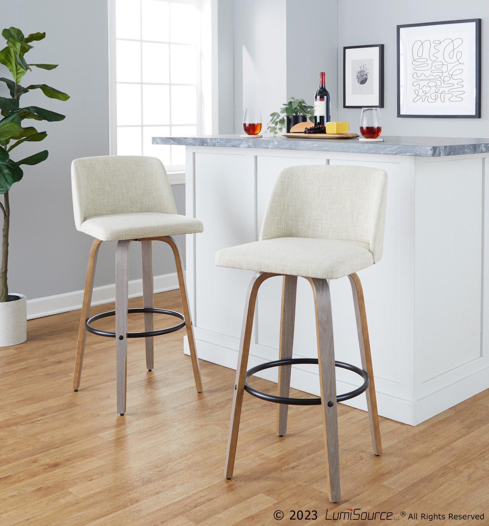 Toriano 30-Inch Light Grey Wood Contemporary Swivel Barstools (Set of 2) 2 Toriano 30-Inch Light Grey Wood Contemporary Swivel Barstools (Set of 2) - Image 2