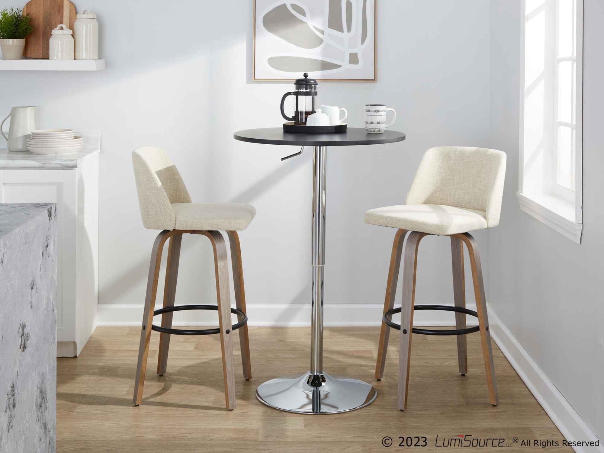 Toriano 30-Inch Light Grey Wood Contemporary Swivel Barstools (Set of 2) 3 Toriano 30-Inch Light Grey Wood Contemporary Swivel Barstools (Set of 2) - Image 3