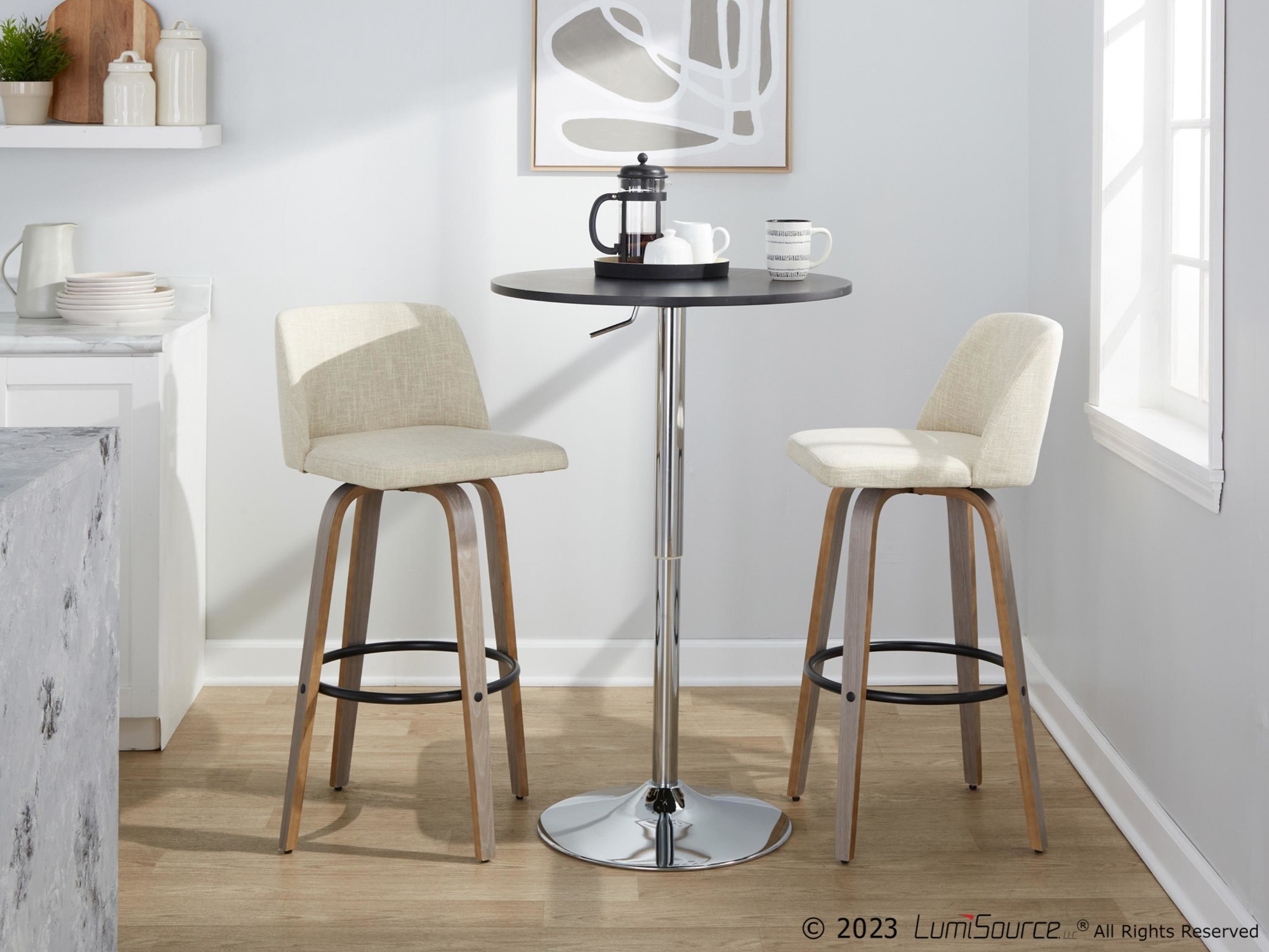 Toriano 30-Inch Light Grey Wood Contemporary Swivel Barstools (Set of 2) 4 Toriano 30-Inch Light Grey Wood Contemporary Swivel Barstools (Set of 2) - Image 4