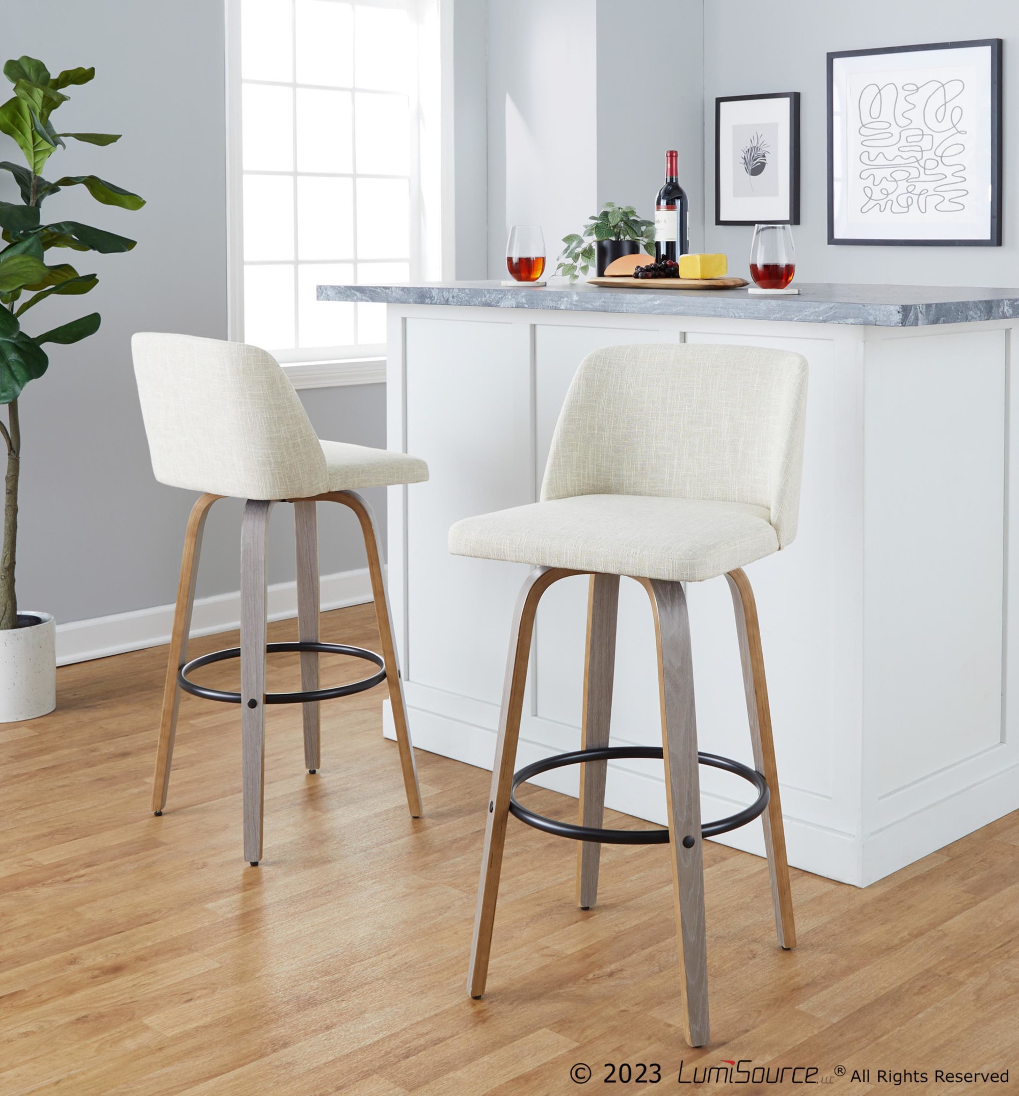 Toriano 30-Inch Light Grey Wood Contemporary Swivel Barstools (Set of 2) 1 Toriano 30-Inch Light Grey Wood Contemporary Swivel Barstools (Set of 2)