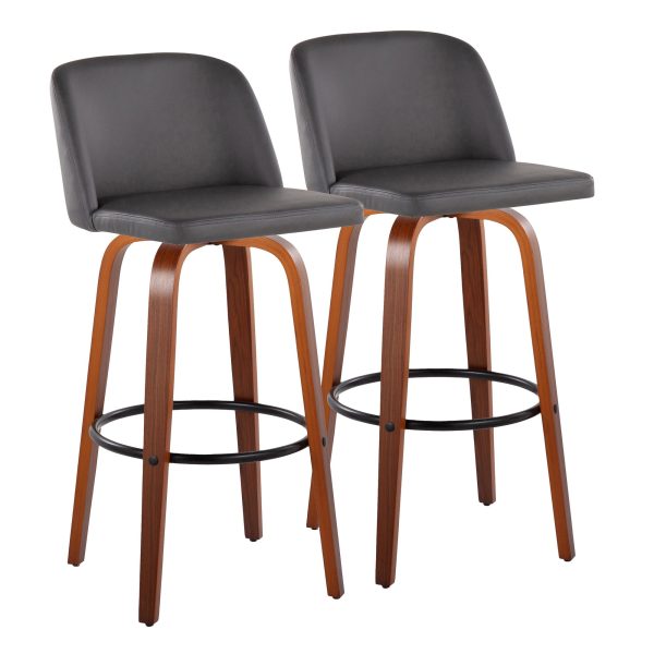 Toriano 30 Inch Mid Century Modern Grey Swivel Barstool Set of 2