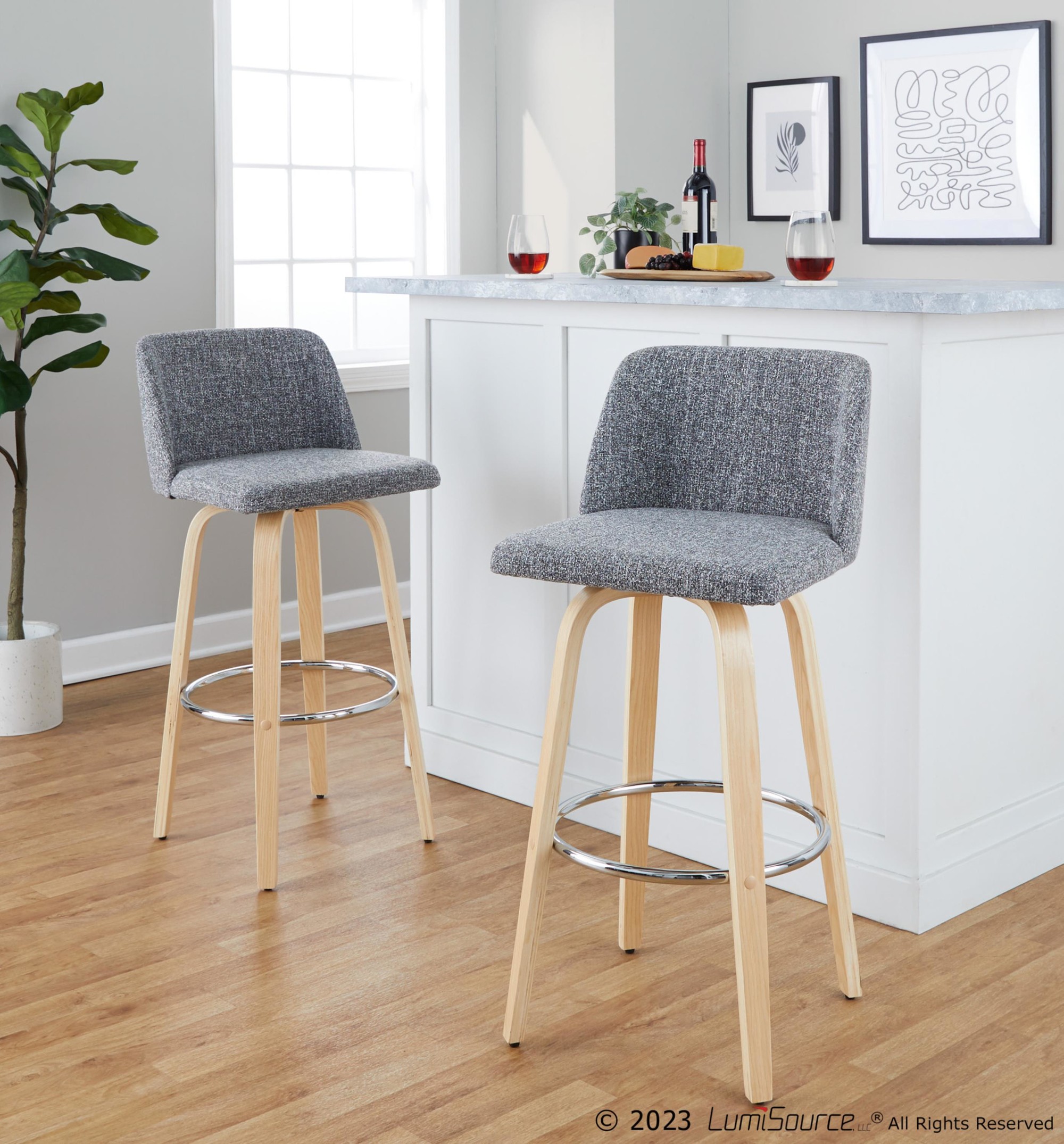 Toriano 30-Inch Natural Wood Grey Noise Contemporary Barstools (Set of 2) 2 Toriano 30-Inch Natural Wood Grey Noise Contemporary Barstools (Set of 2) - Image 2