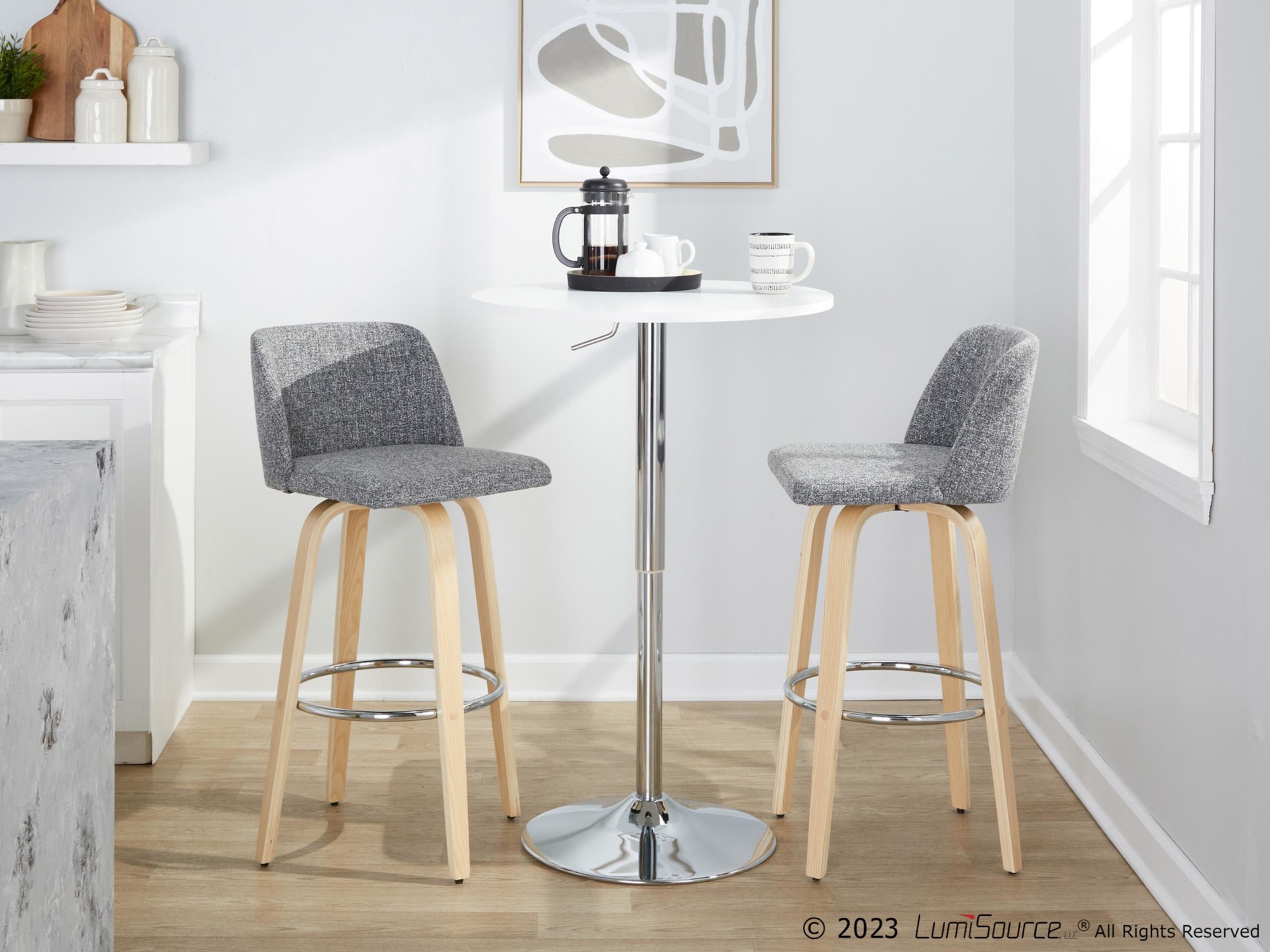 Toriano 30-Inch Natural Wood Grey Noise Contemporary Barstools (Set of 2) 3 Toriano 30-Inch Natural Wood Grey Noise Contemporary Barstools (Set of 2) - Image 3