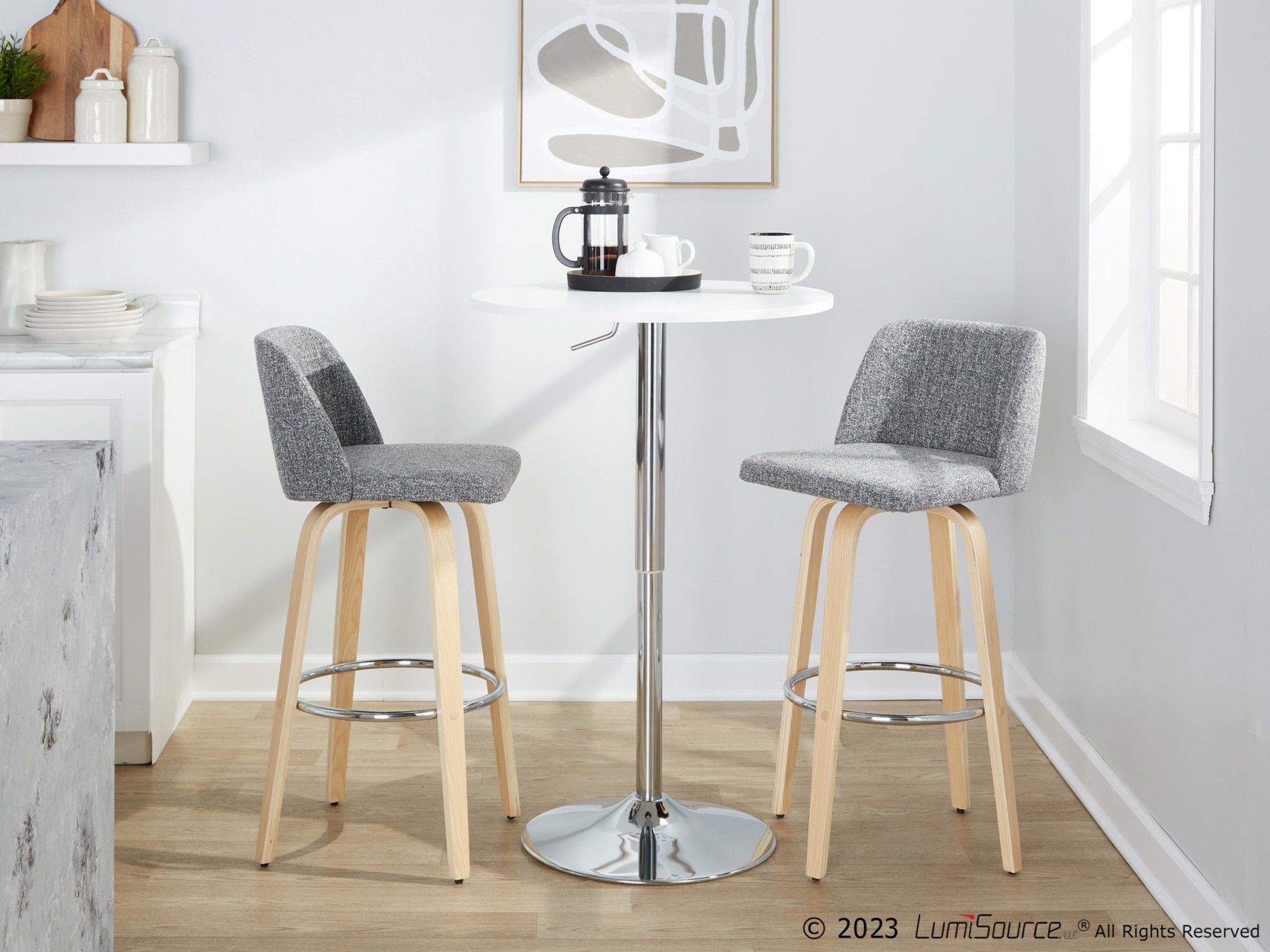 Toriano 30-Inch Natural Wood Grey Noise Contemporary Barstools (Set of 2) 4 Toriano 30-Inch Natural Wood Grey Noise Contemporary Barstools (Set of 2) - Image 4