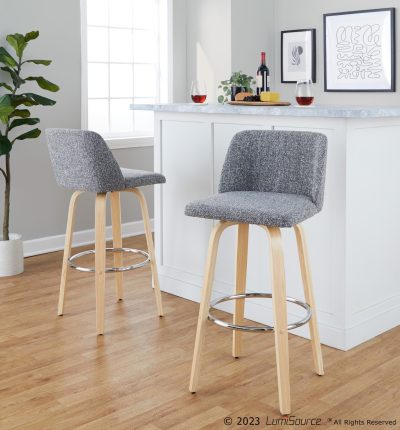 Toriano 30-Inch Natural Wood Grey Noise Contemporary Barstools (Set of 2)
