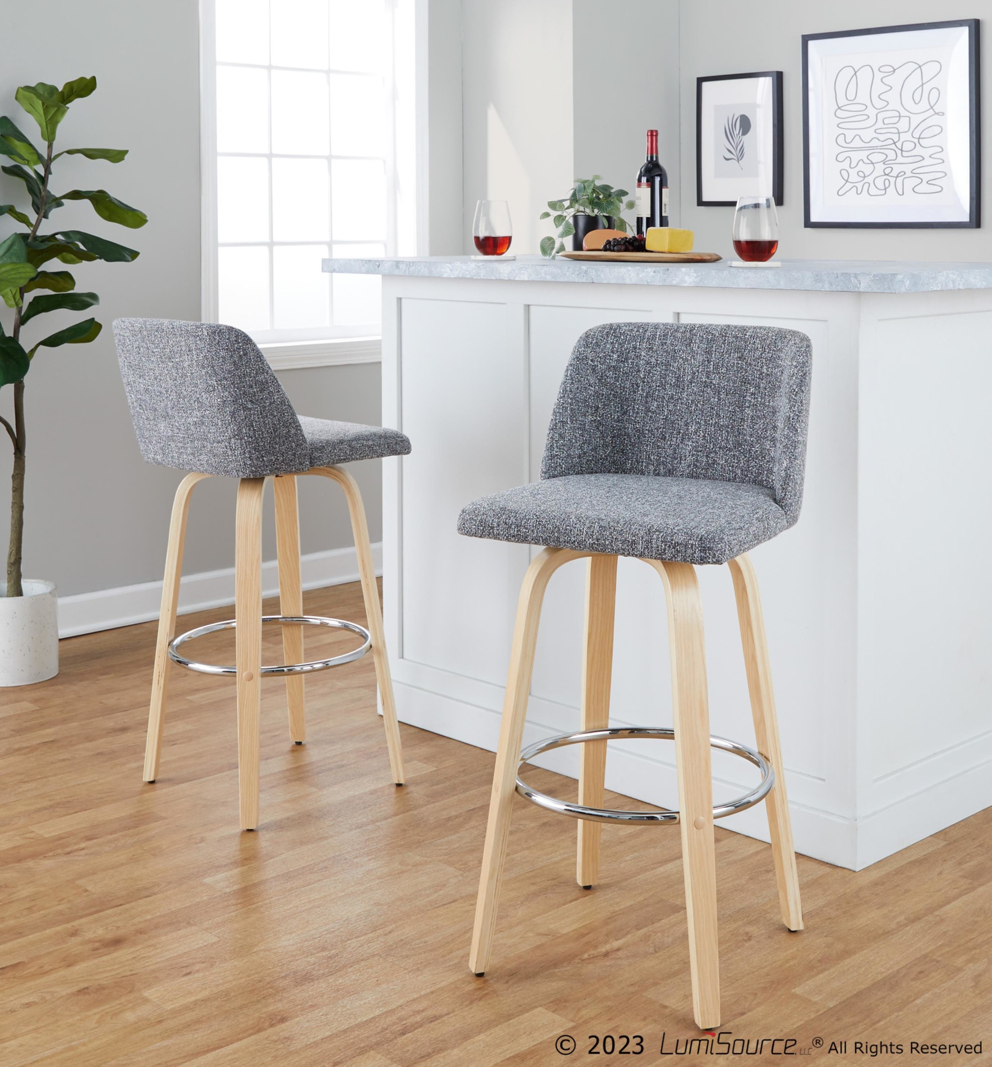 Toriano 30-Inch Natural Wood Grey Noise Contemporary Barstools (Set of 2) 1 Toriano 30-Inch Natural Wood Grey Noise Contemporary Barstools (Set of 2)