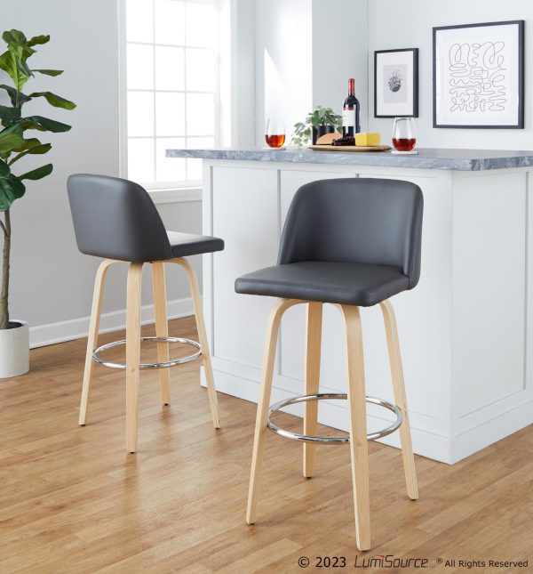 Toriano 30 Inch NaturalGrey Contemporary Swivel Barstool Set of 2 1