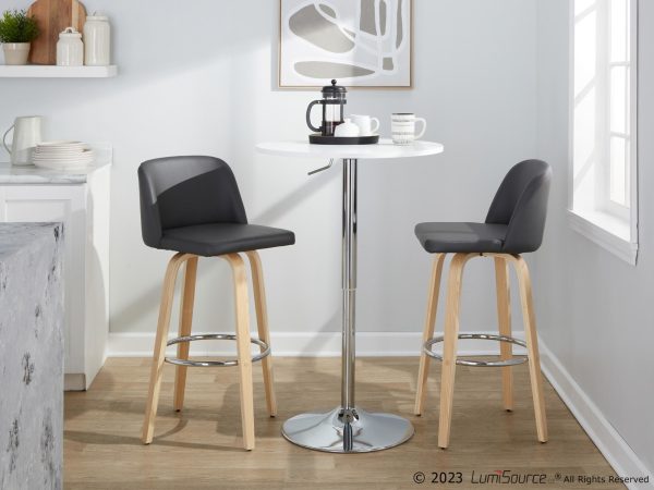 Toriano 30 Inch NaturalGrey Contemporary Swivel Barstool Set of 2 2