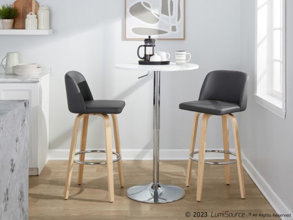 Toriano 30 Inch NaturalGrey Contemporary Swivel Barstool Set of 2 3