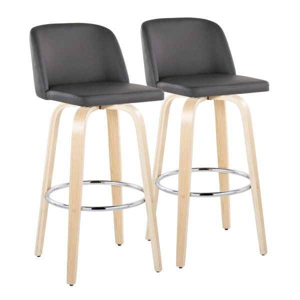 Toriano 30 Inch NaturalGrey Contemporary Swivel Barstool Set of 2 4