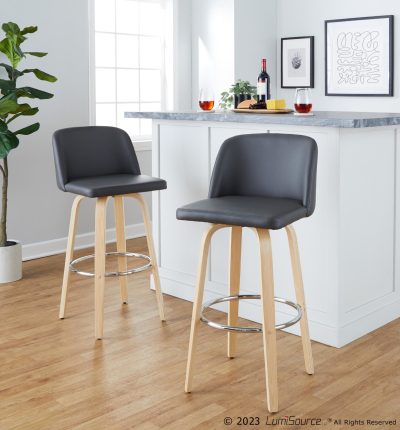 Toriano 30-Inch Natural/Grey Contemporary Swivel Barstool (Set of 2)